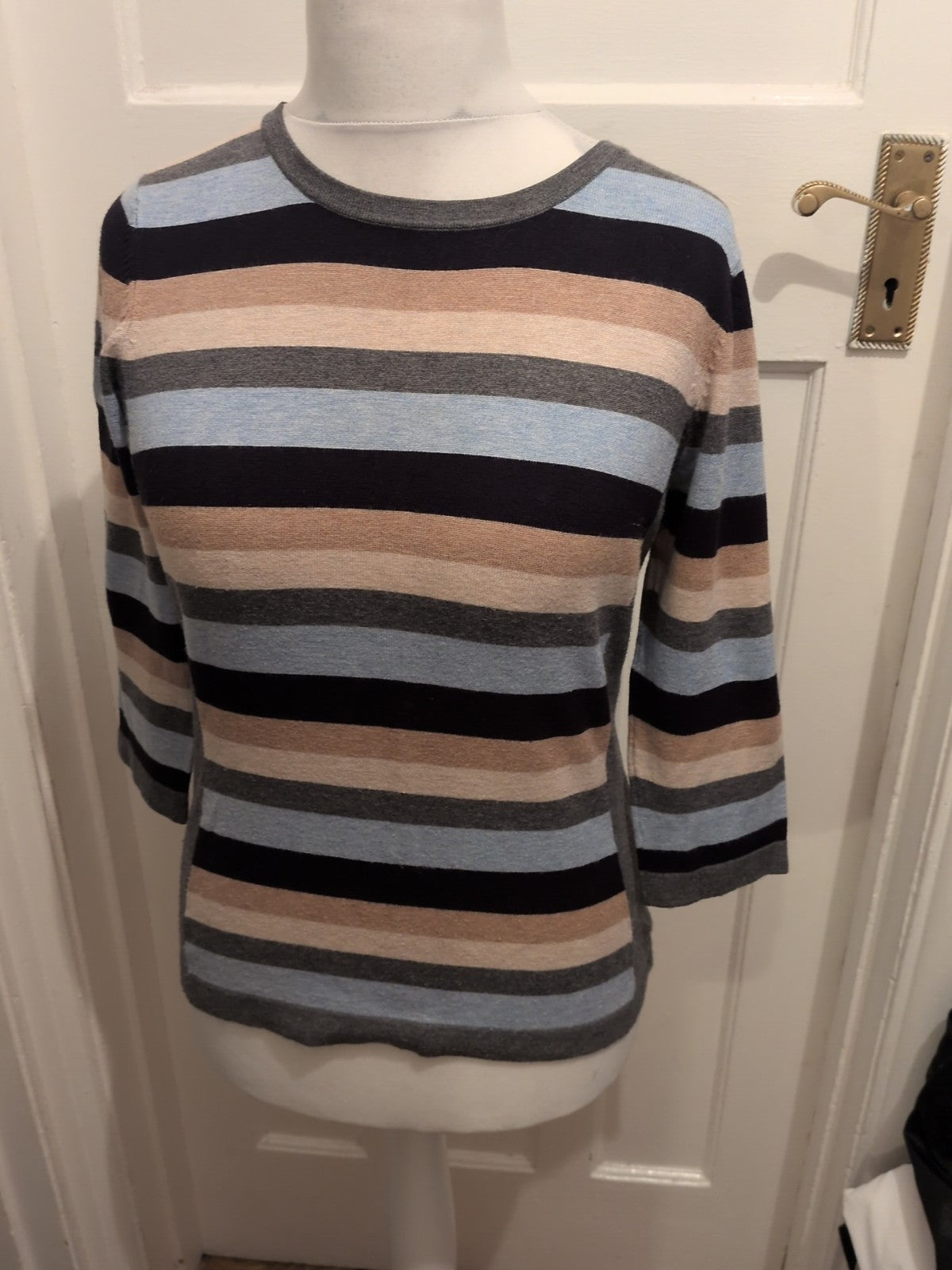 Cc Petite Small Mocha Blue Black Stripe Jumper