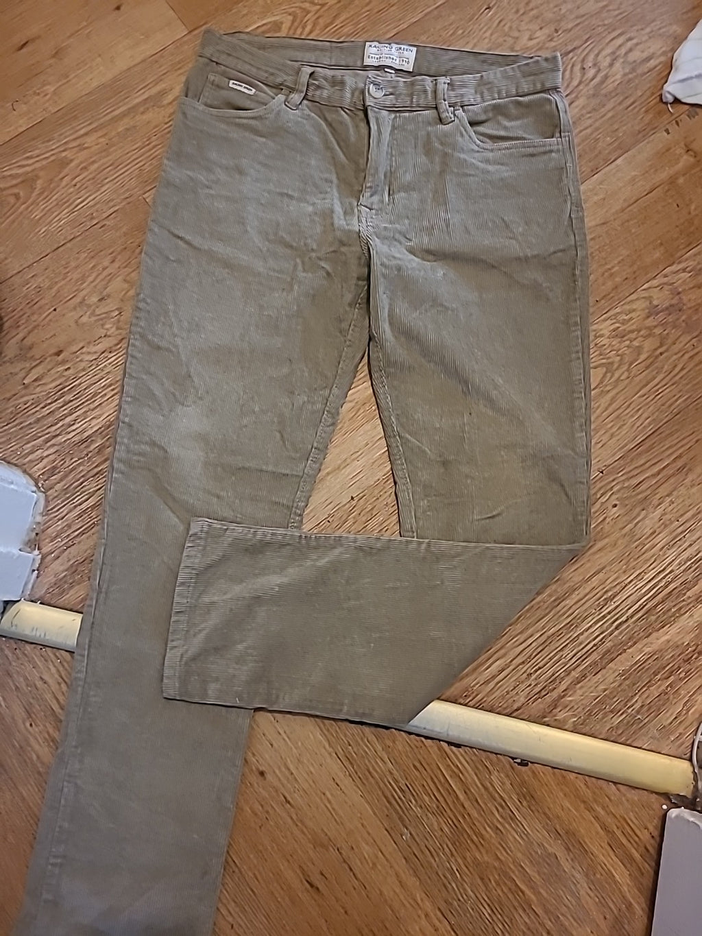 Mens Racing Green Size 34R Beige Coderoy Jeans/Trousers