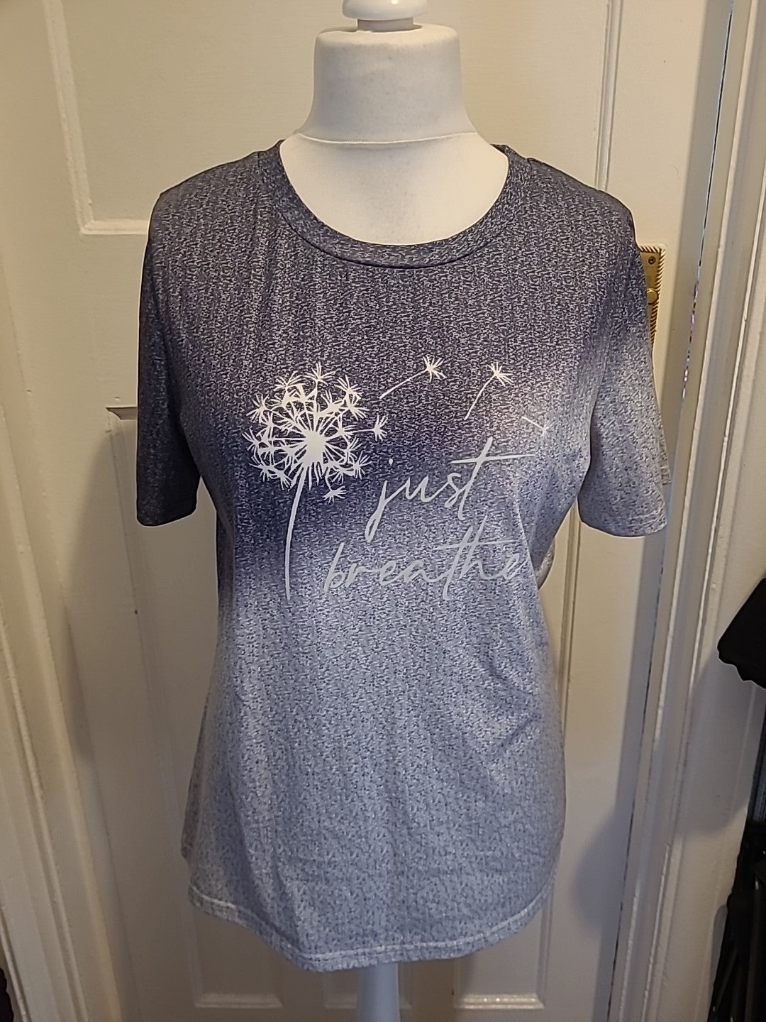 Ladies Size Large Grey Fleck Just Breath Tshirt