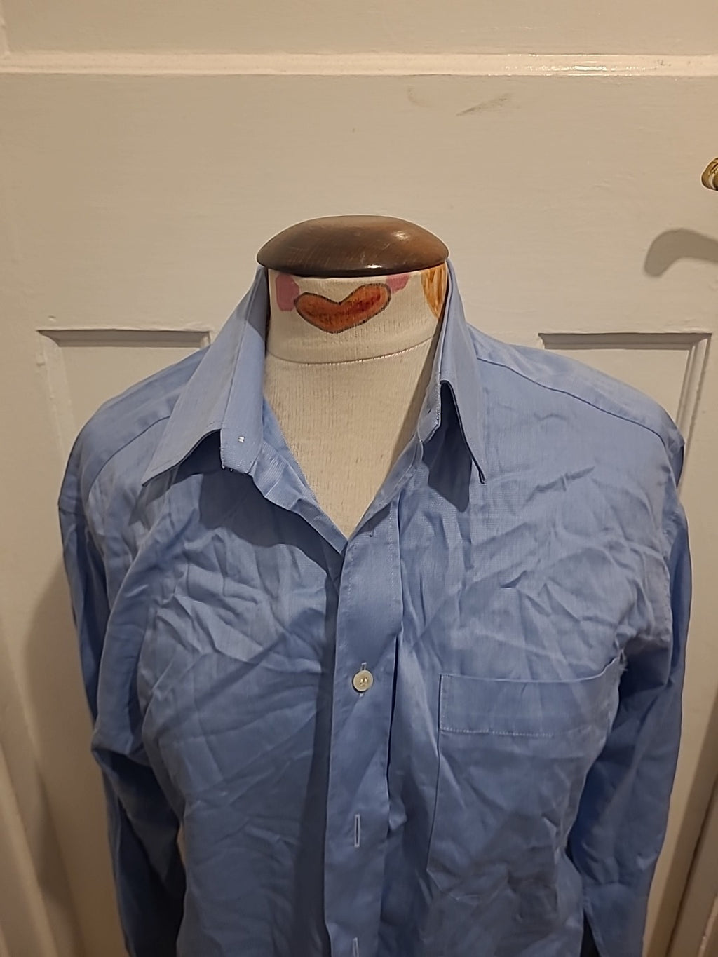 Mens Marks And Spencer Size 15 Collar Blue Long Sleeved Shirt