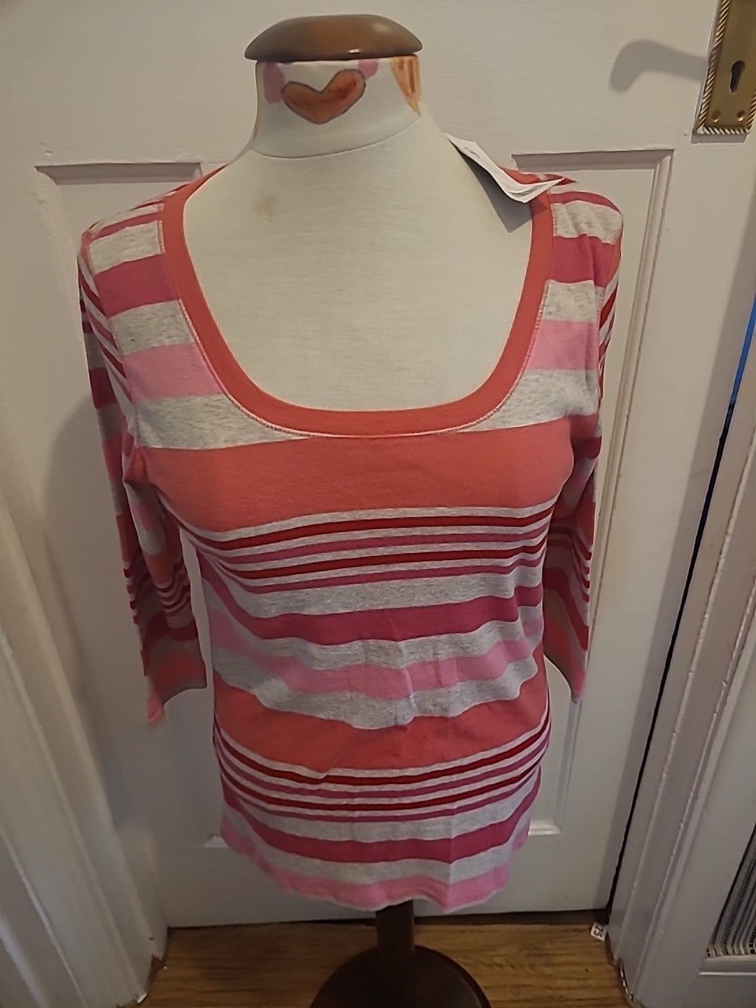 Brand New Ladies George Size 14 Pink/Grey/Red Striped Tshirt