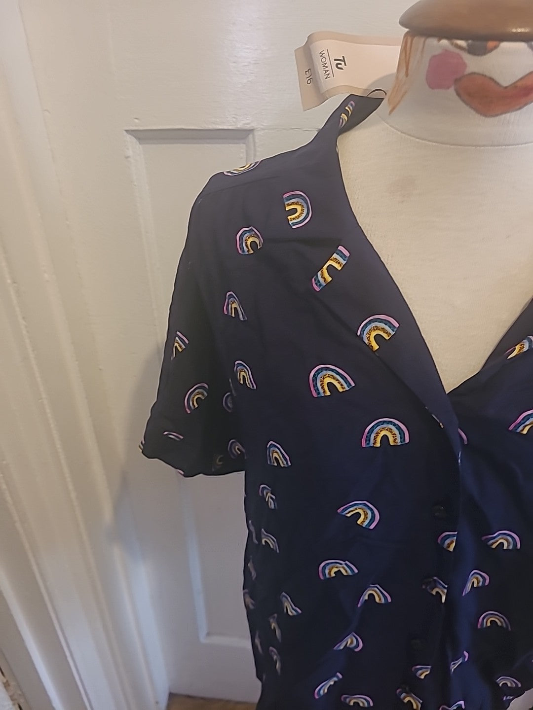 Ladies Brand New TU 16 Black With Rainbows Short Sleeve Blouse