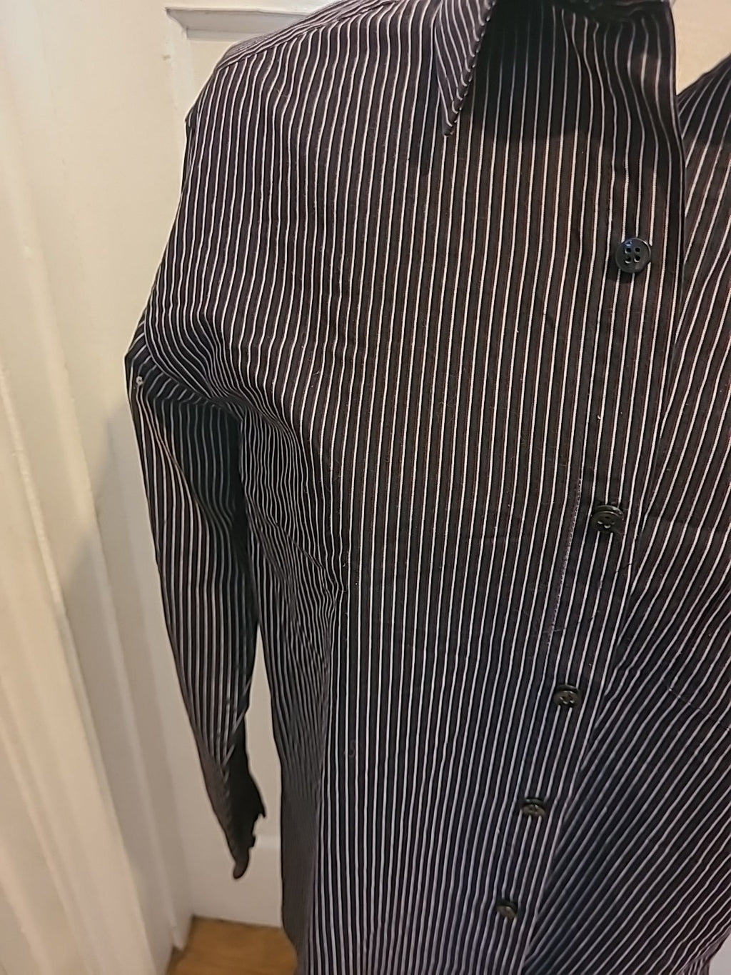 Mens Tu Size 14.5" Black Purple Thin Striped