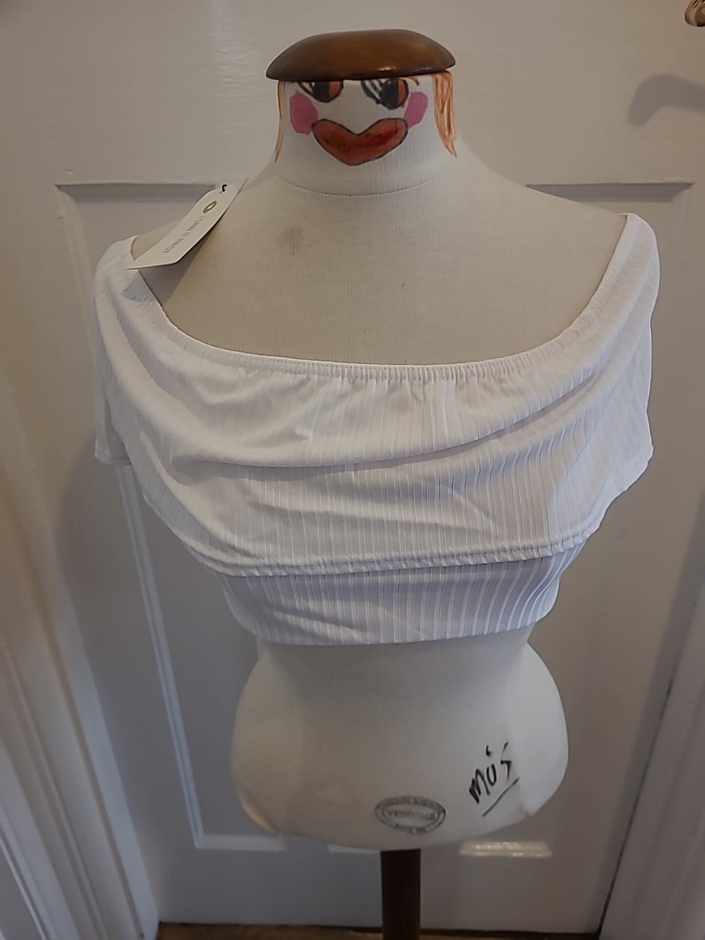 Brand New I Saw It First Size 14 Scuba Crape Milkmaid Puff Sleeve Blouse White