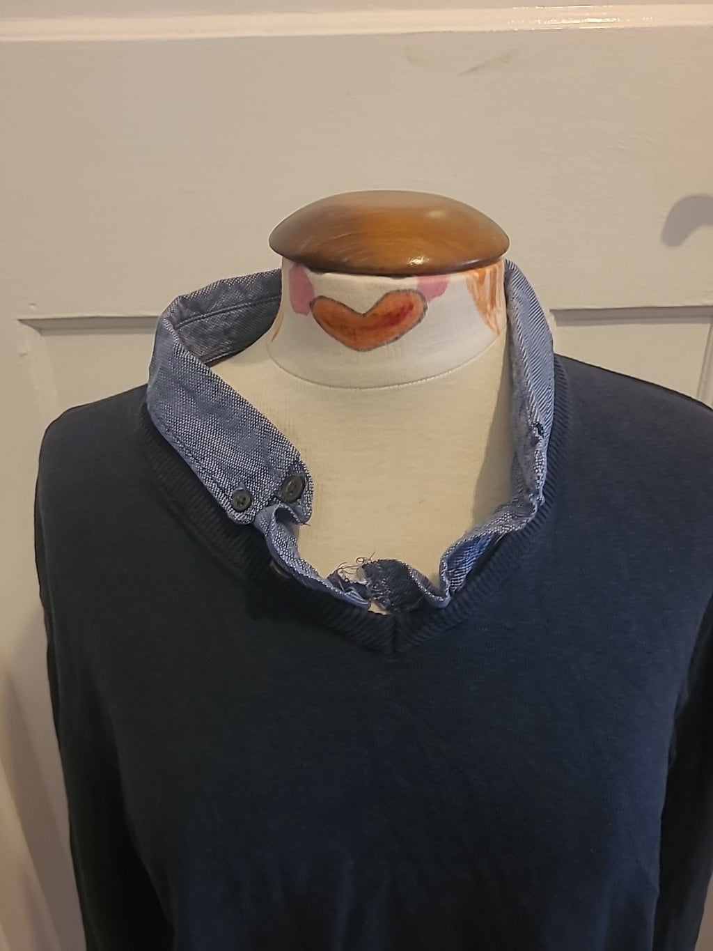 Mens ACW85 Size XL Navy With Blue Collar Long Sleeved Polo