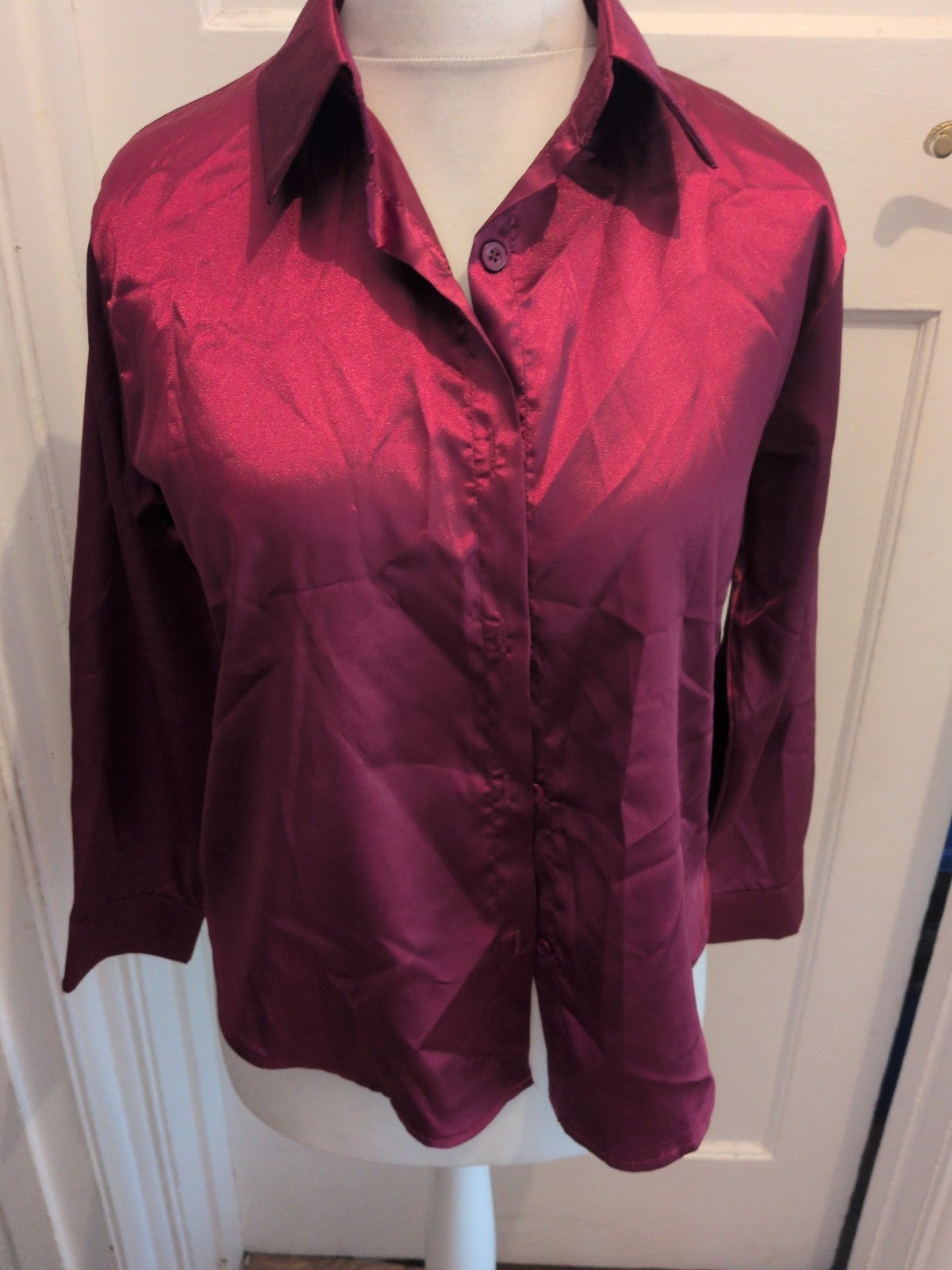 Small Burgundy Buttoned Long Sleeve Pyjama Top