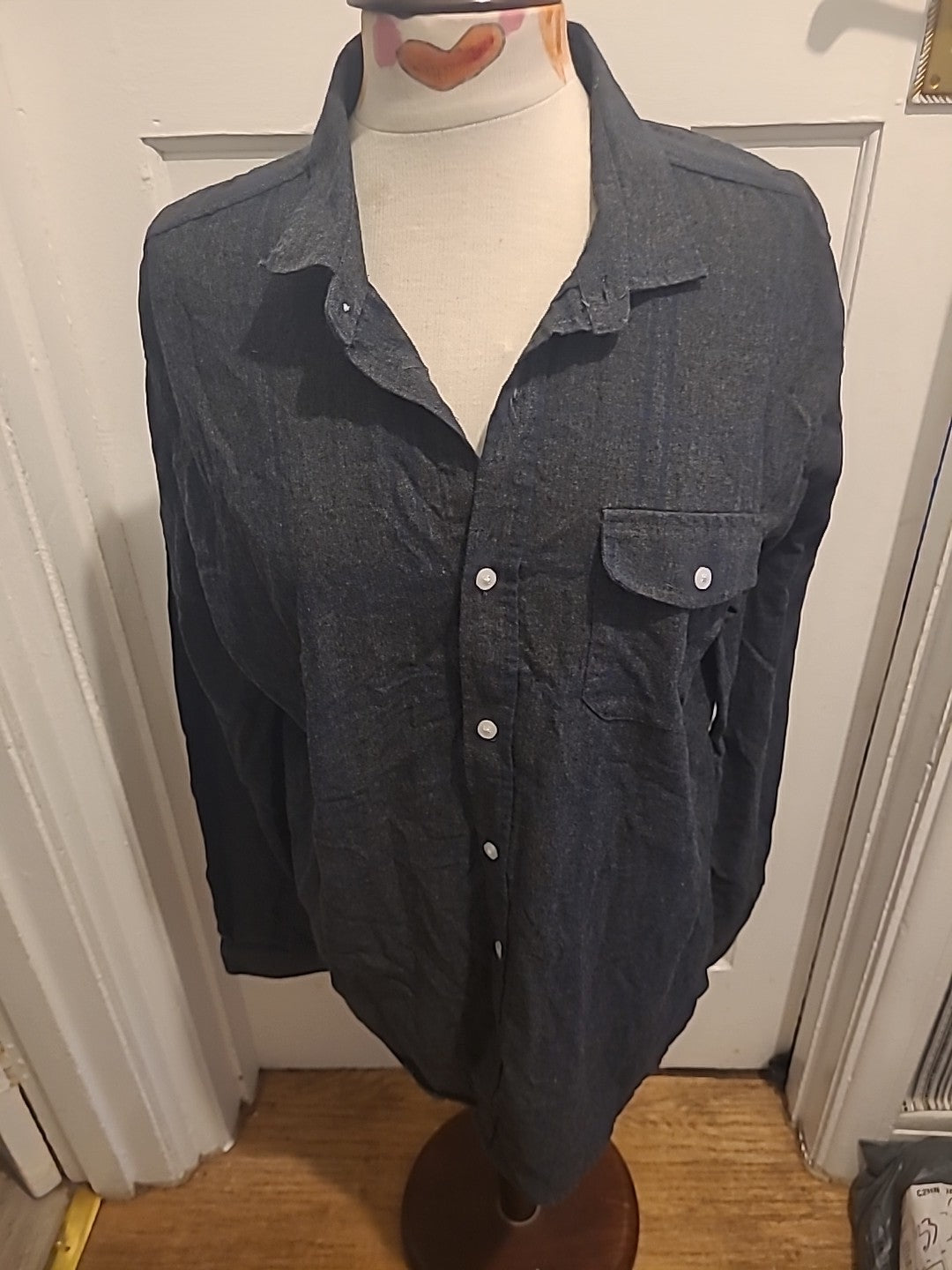 Mens Threadbare Size XL Grey/Blue Long Sleeved Shirt