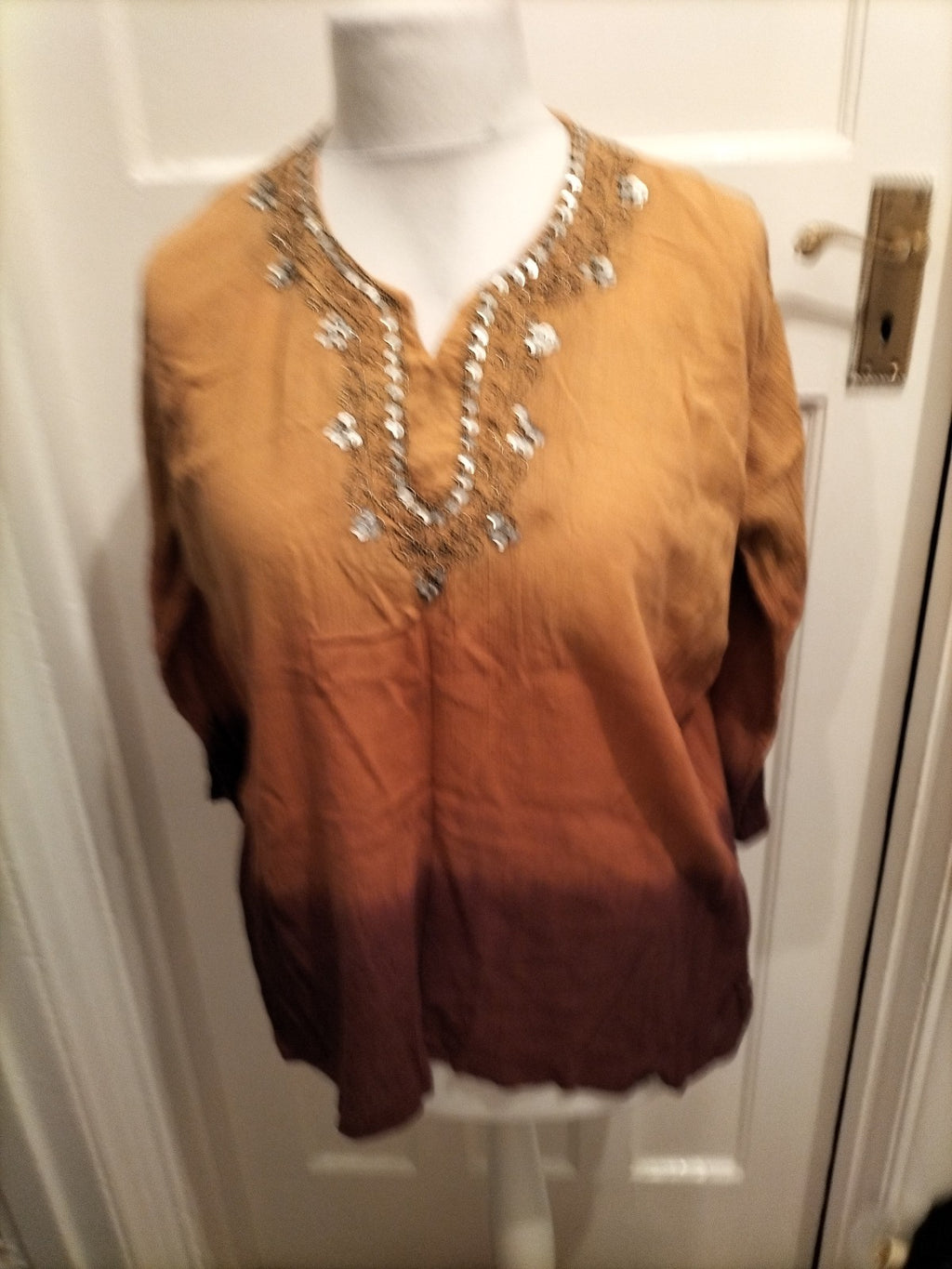 Ladies Love Field Size XL Brown Toned Long Sleeved Blouse