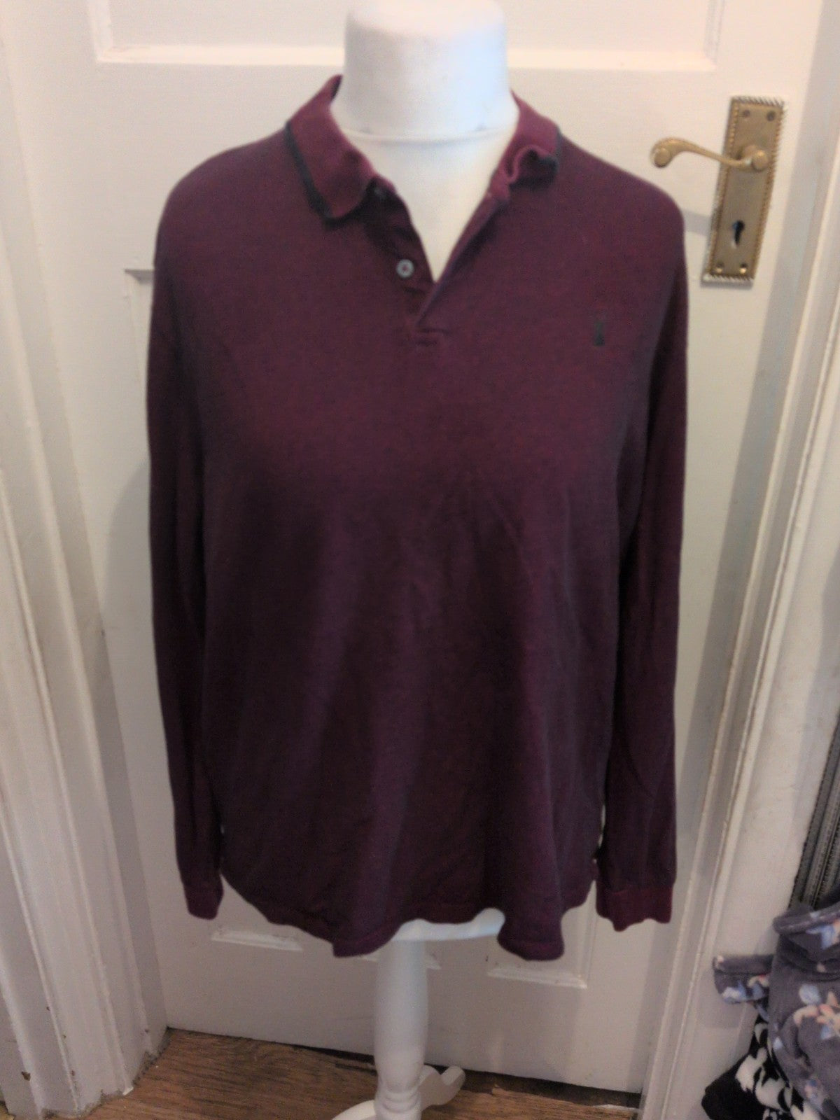 Mens Next XL Purple Flecked Long Sleeve Polo