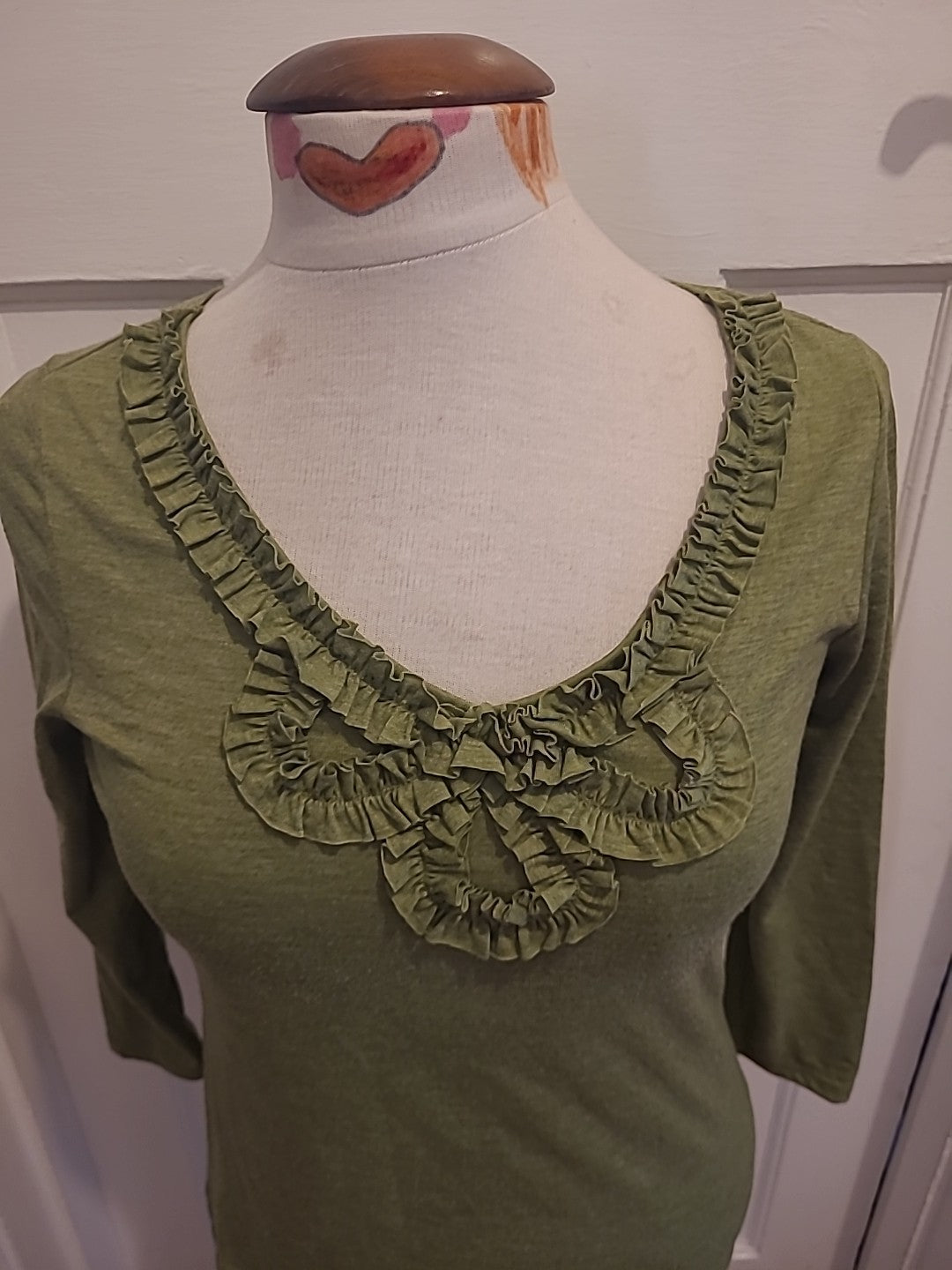 Ladies Moda@George Size 10 Green Ruffle Neck Long Sleeved Tshirt