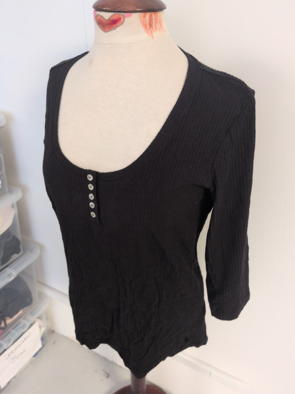 Crew Clothing 14 Black 3/4 Sleeve Blouse