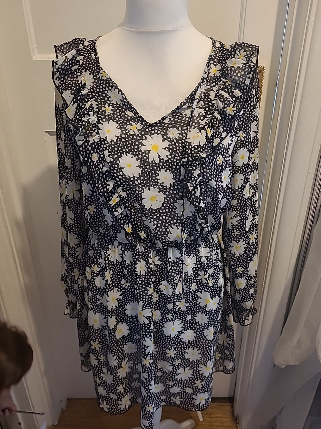 Ladies George Size 12 Black/White/Yellow Floral Sheer Dress