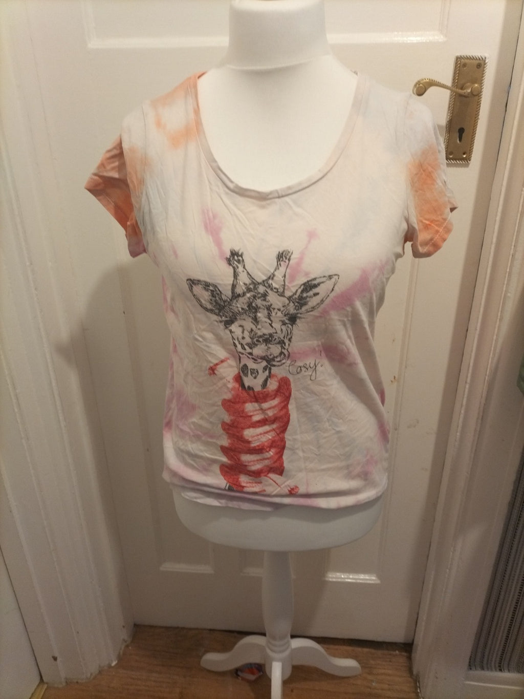 Ladies Next Size Medium Purple/Peach/White Dye Pyjama Top Giraffe