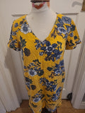 Ladies Next Size 8 Yellow Grey Floral Short Sleeved Dress