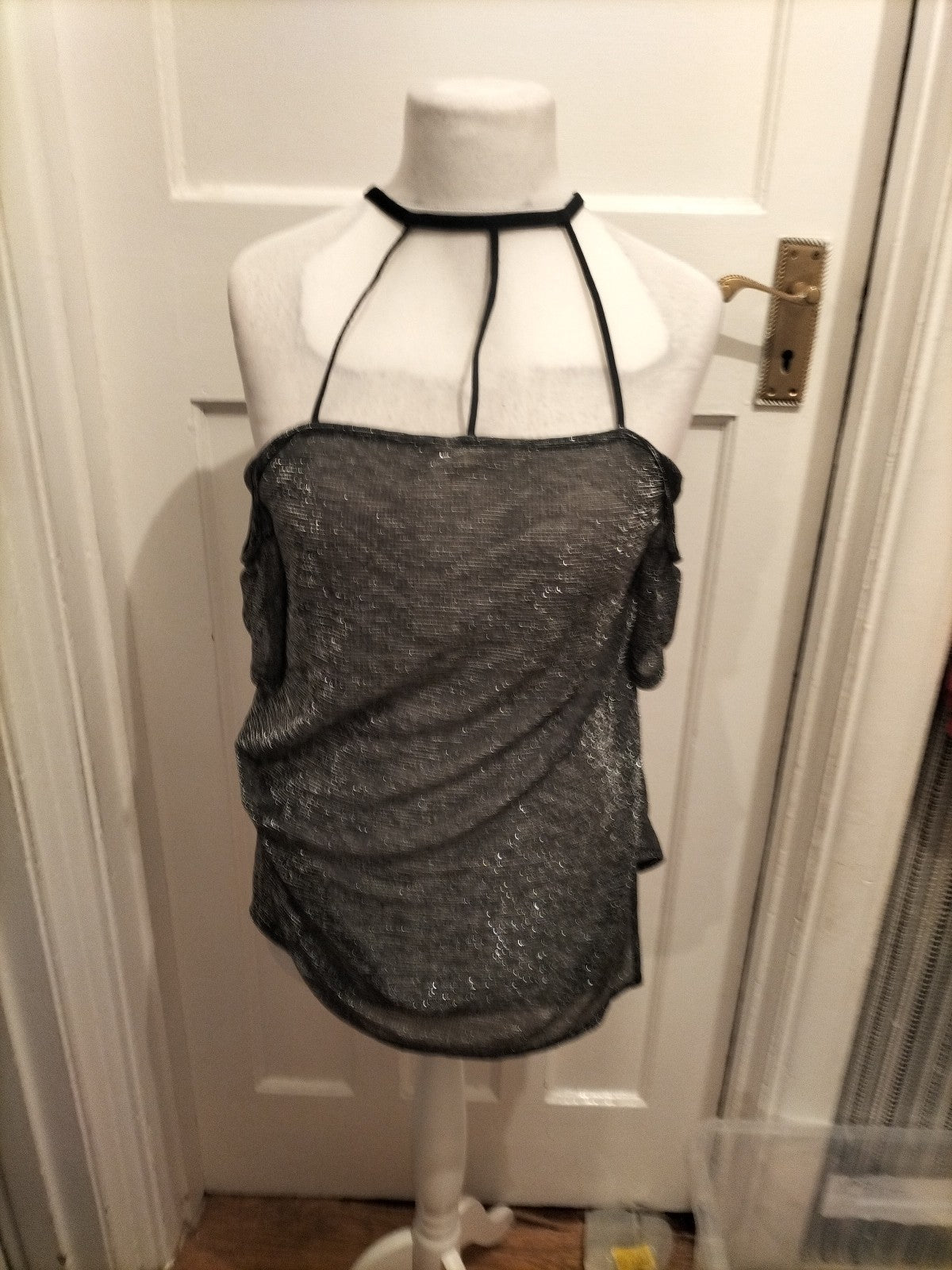 Ladies Pins & Needles Size M Silver See through Top