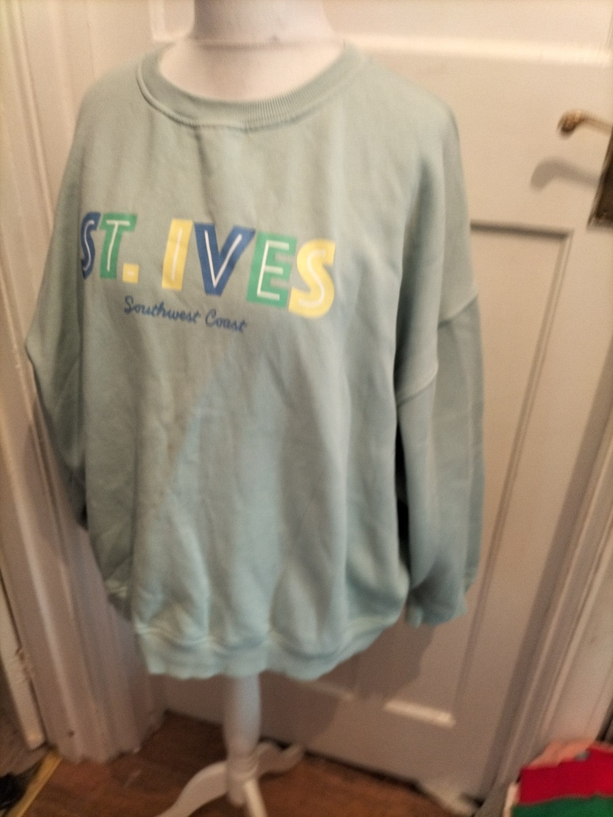 Tu Woman XL Pale Blue Print Jumper Pullover Small Mark On Front