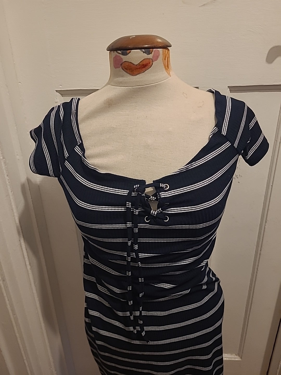 Ladies Brave Soul Size Small Navy White Striped Short Sleeved Dress