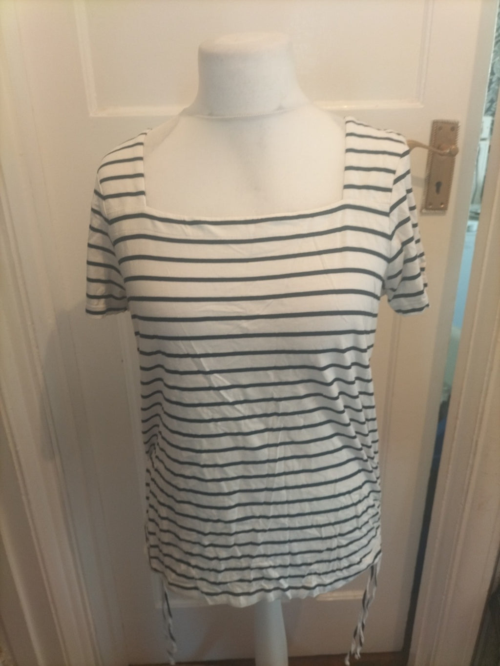 Next Size 16 White With Black Stripes Short Sleeve Blouse