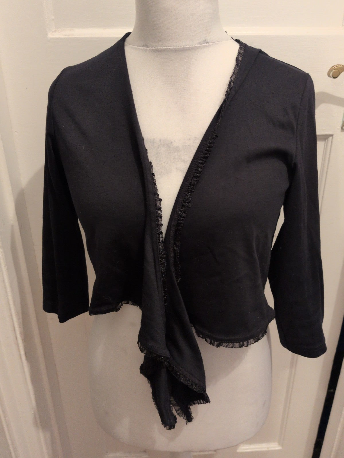 Black S/M Frill Hem Open Blouse/Cardigan