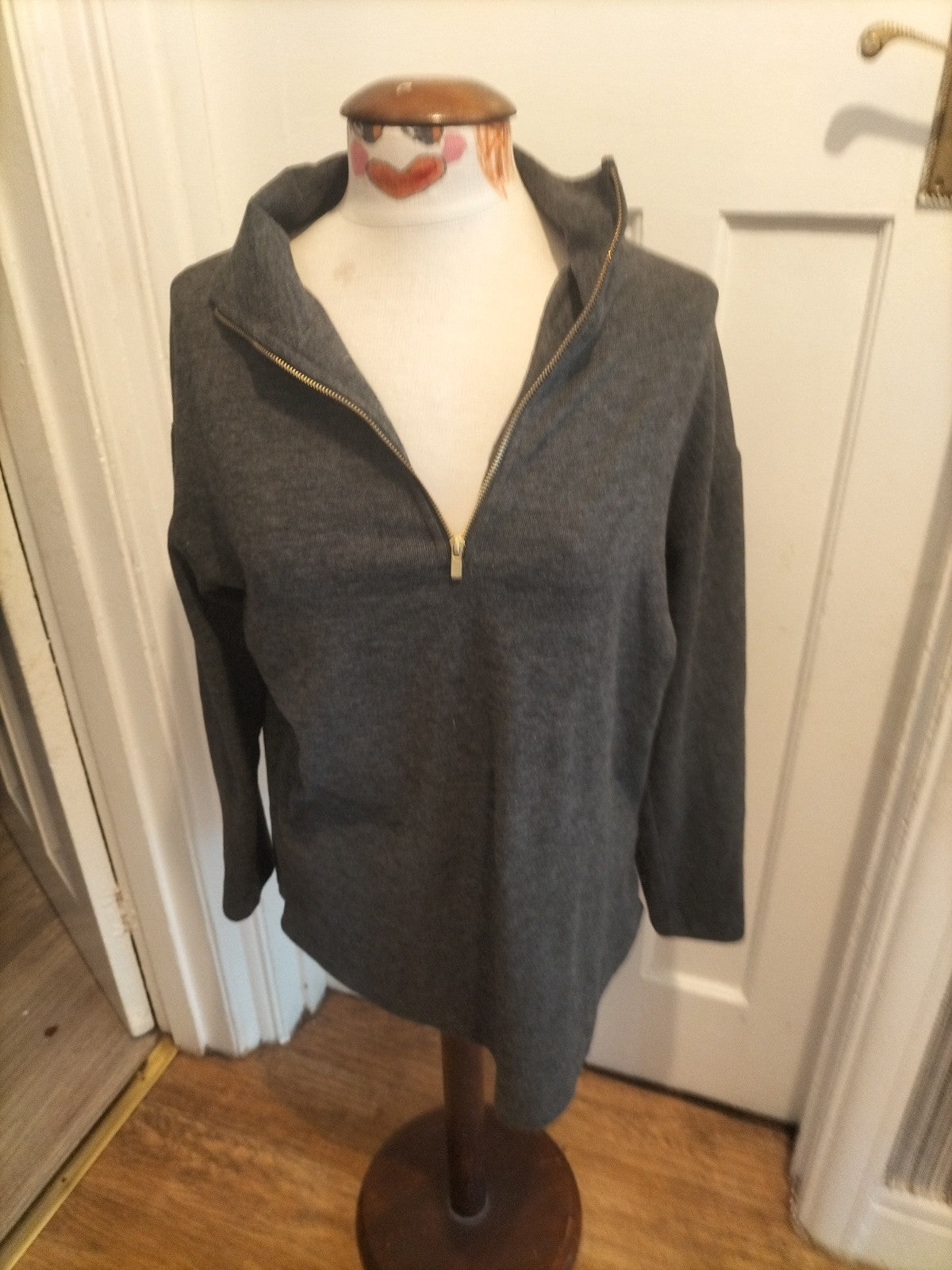 Ladies Tu Size 10 Grey Semi Zip Pullover Jumper