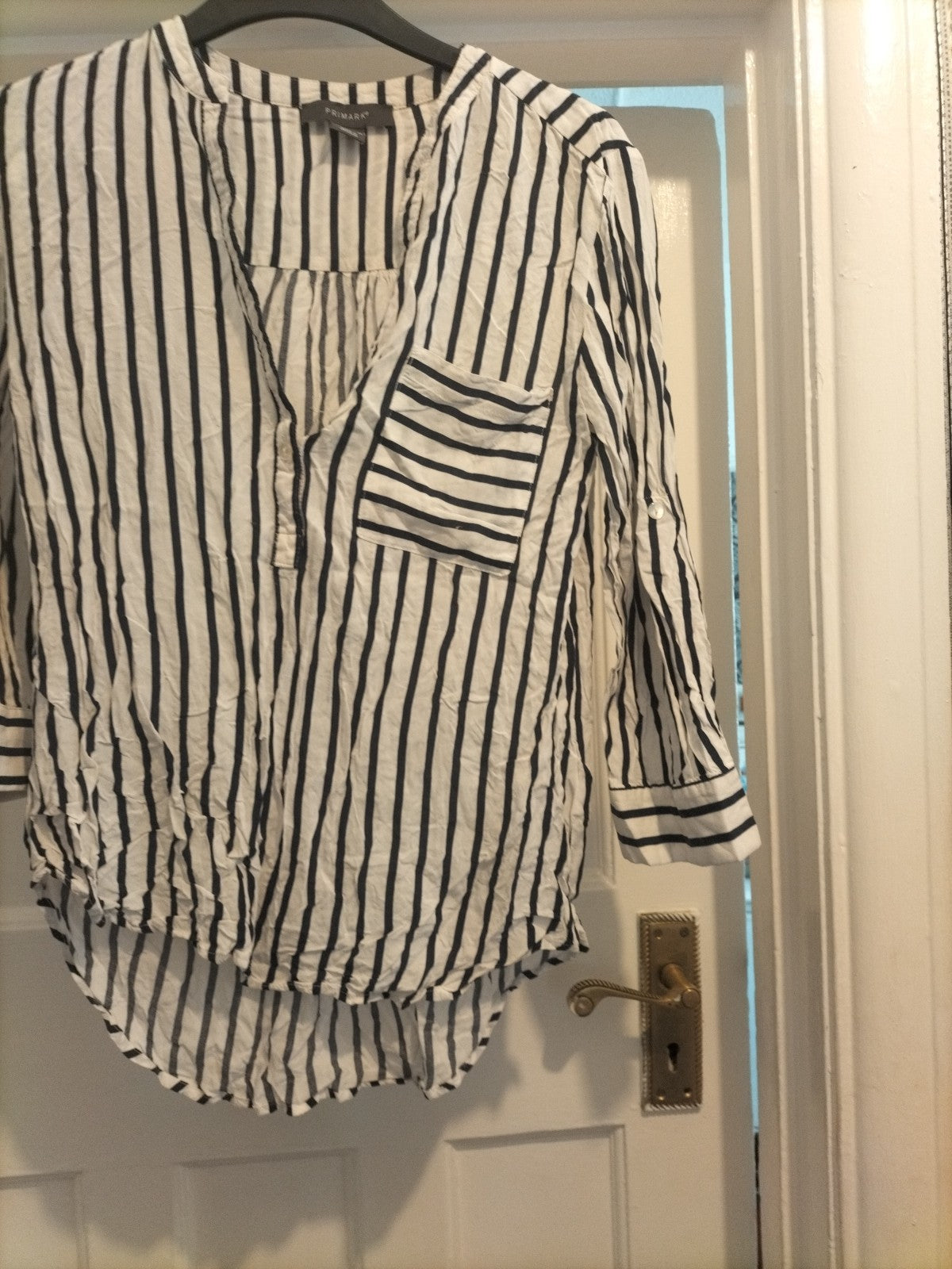 Ladies Primark Size 8 Navy White Striped Long Sleeved Tshirt