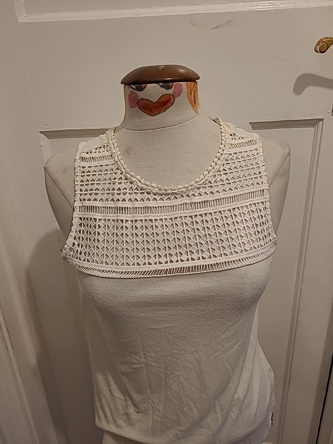Ladies H&M Size Small Cream Sleeveless See Through Panel Blouse