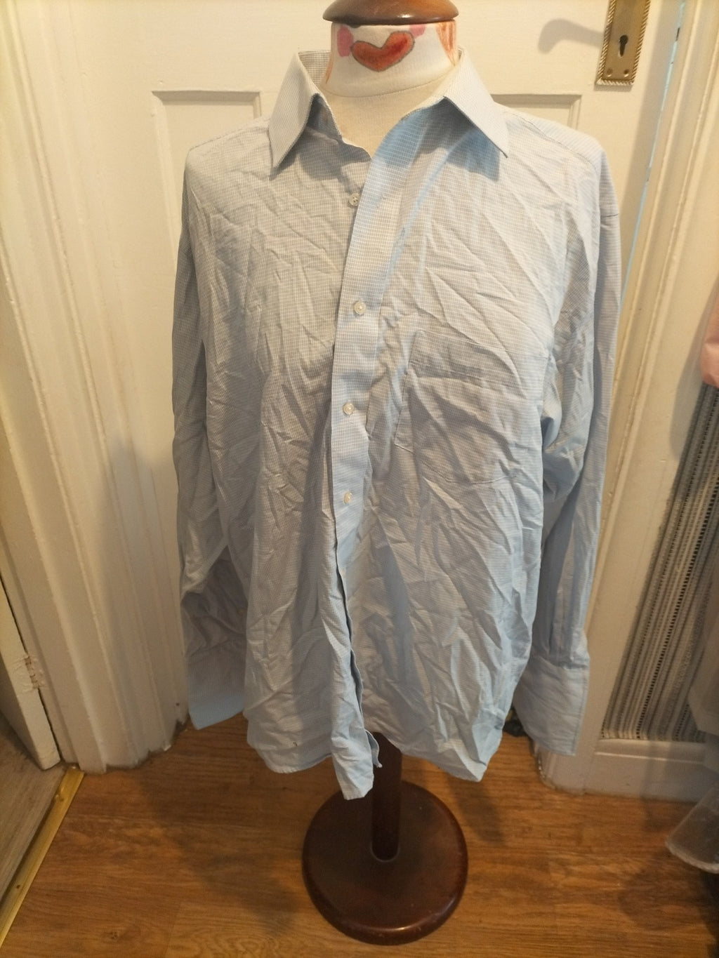 Mens Dehavilland Size 16" Blue Brown Check Long Sleeved Formal Shirt