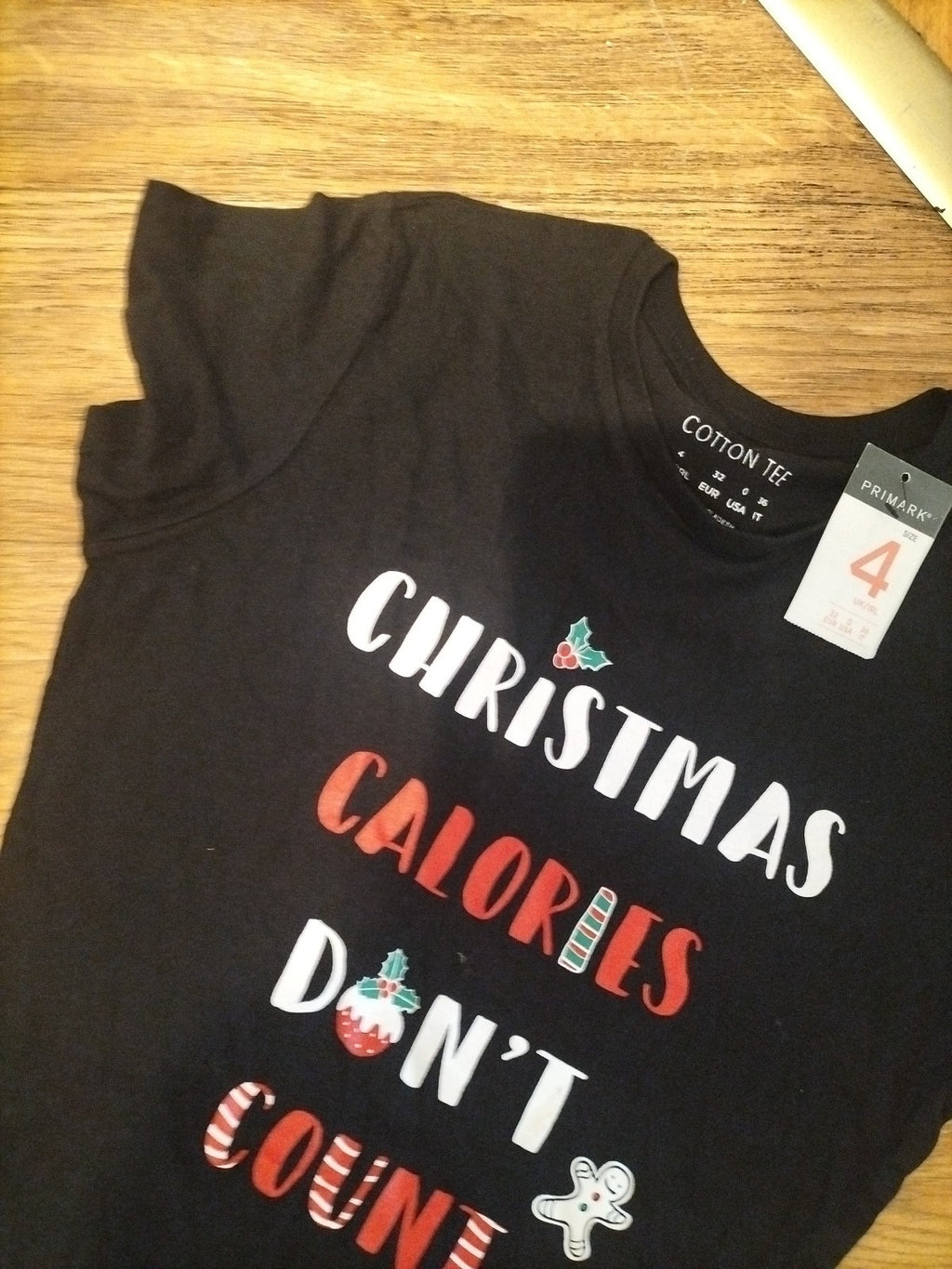 Brand New Ladies Primark Size 4 Black Cotton Printed Tee