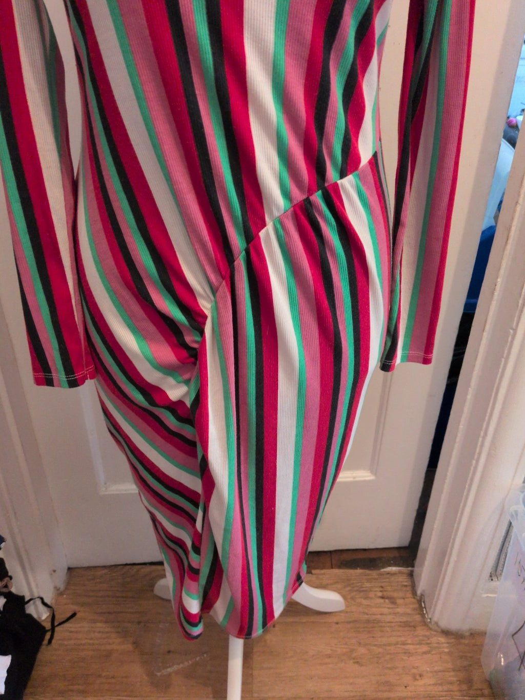 Zara Medium Multi Stripe Long Sleeve Midi-Long Dress