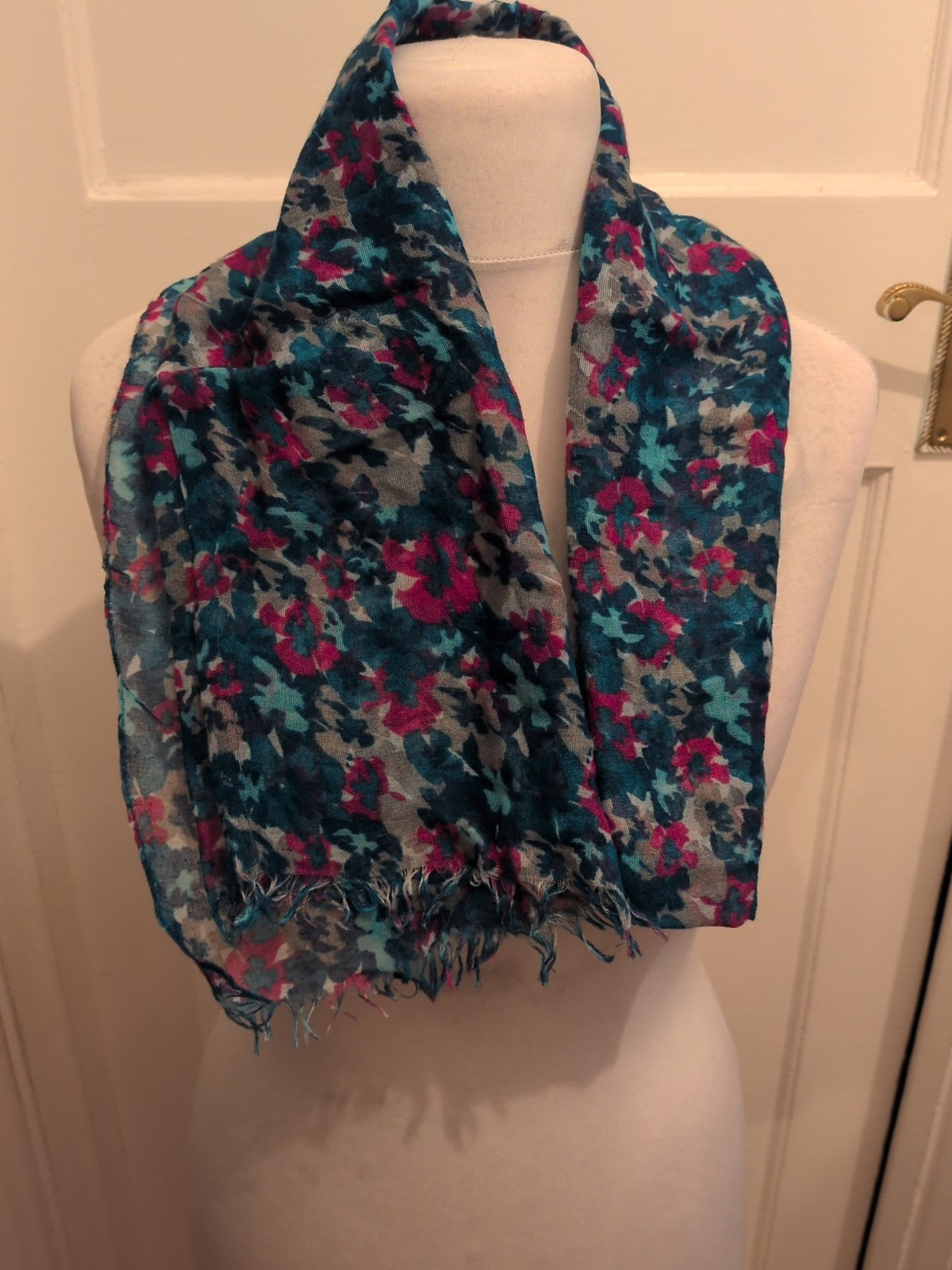 Turquoise And Purple Floral Scarf