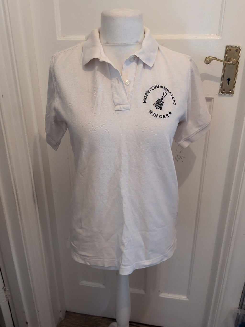 Lands End 10-12 White Ringers Short Sleeve Polo