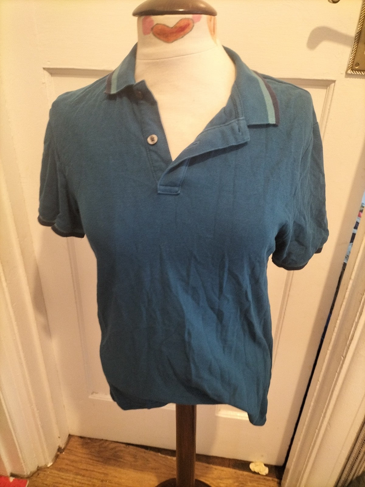 Mens M&S Size Small Slim Fit Teal Pure Cotton Polo