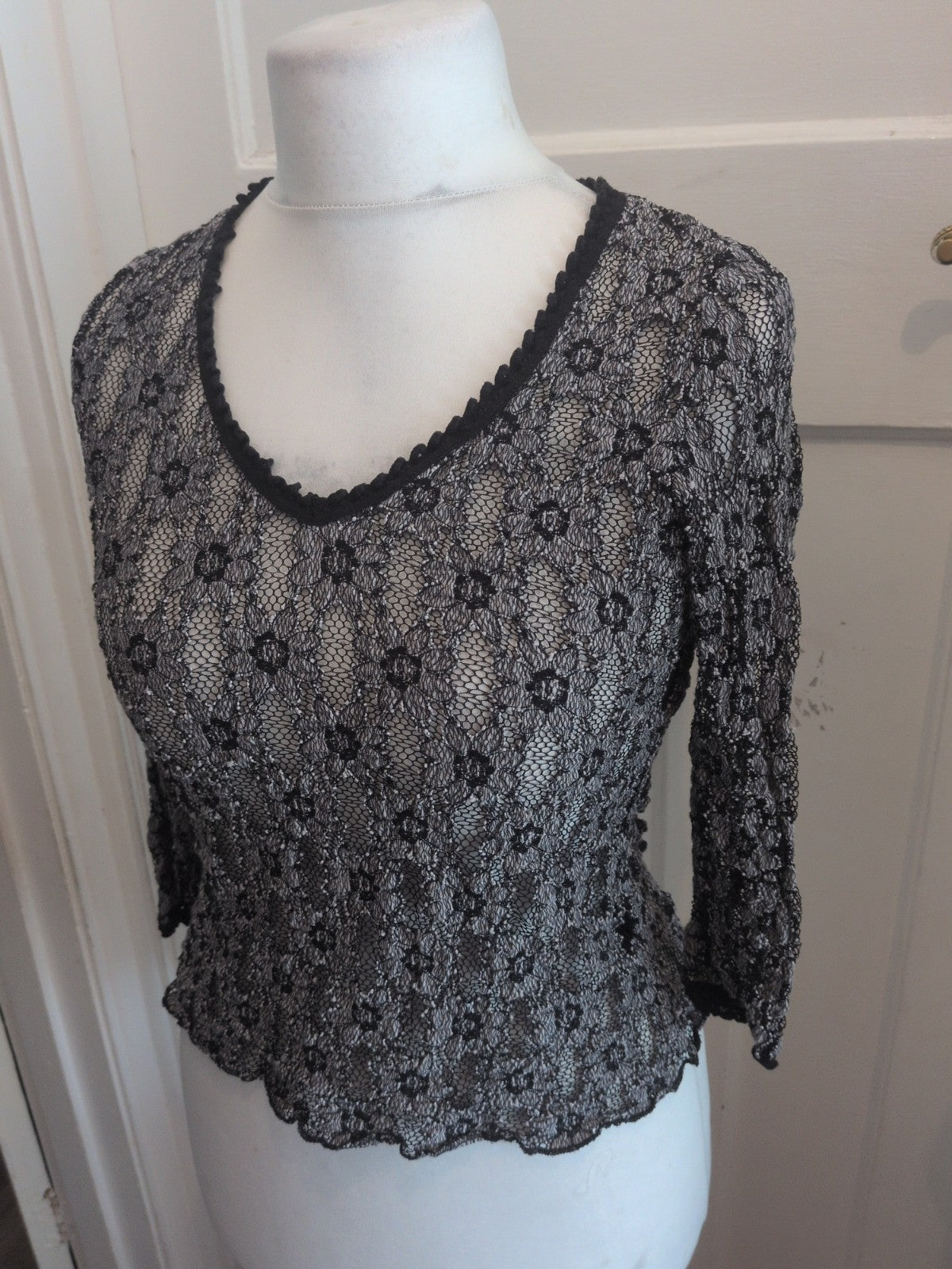 Per Una 12 Crinkle Semi See Through Blouse Long Sleeve