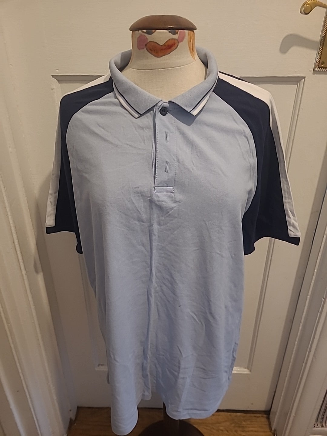 Mens Primark Size XL Pale Blue With Navy Short Sleeved Polo