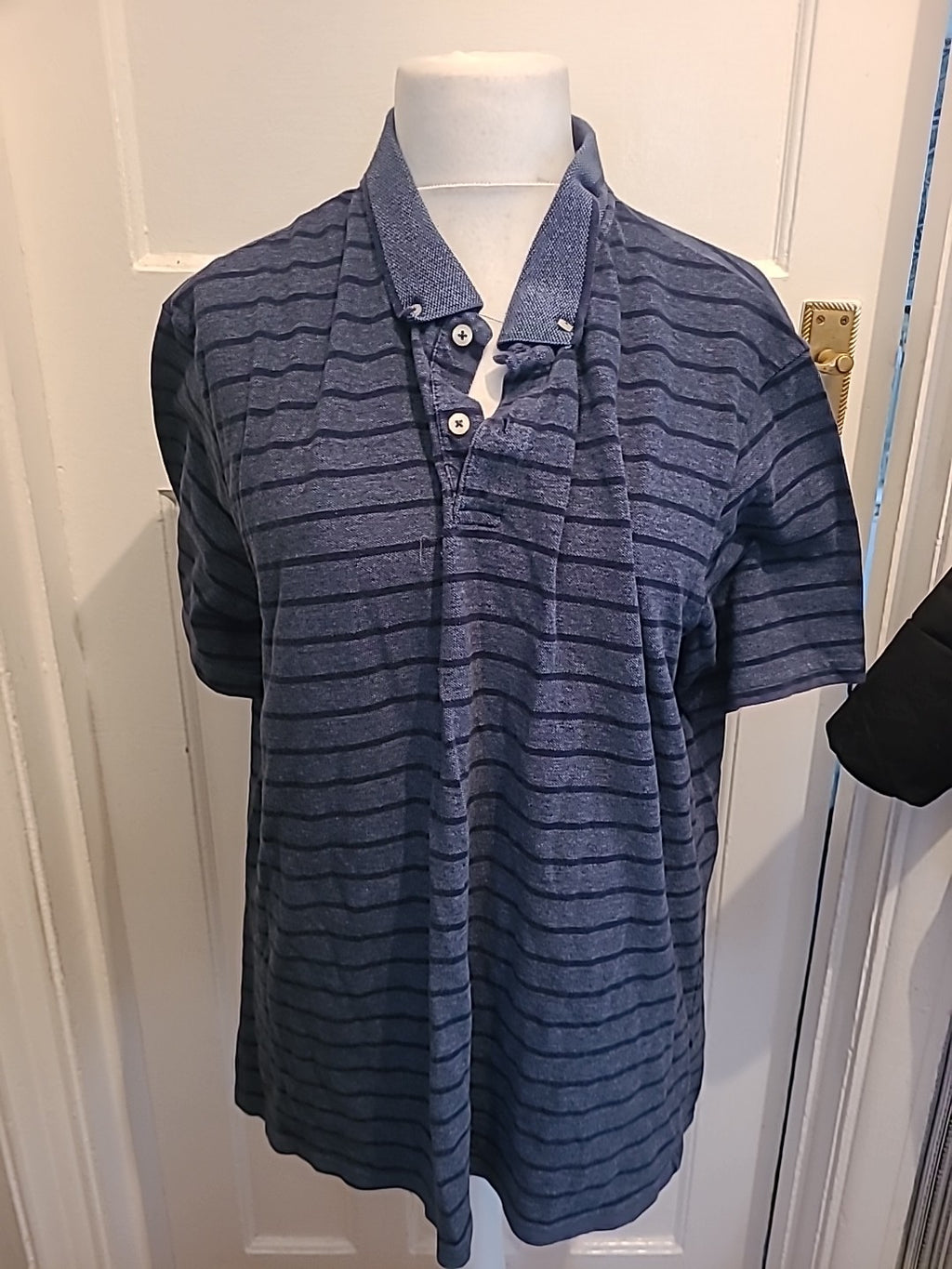Mens Tu Size 2XL Navy And Black Striped Short Sleeved Polo