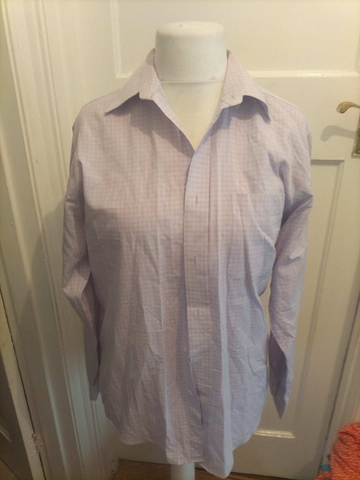 Debenhams 15.5 Pale Purple Faint Check Long Sleeve Shirt