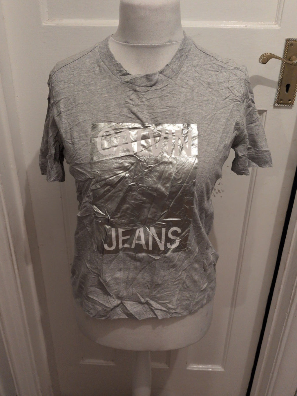 Calvin Klein Jeans Ladies T-shirt Large Grey And Silver