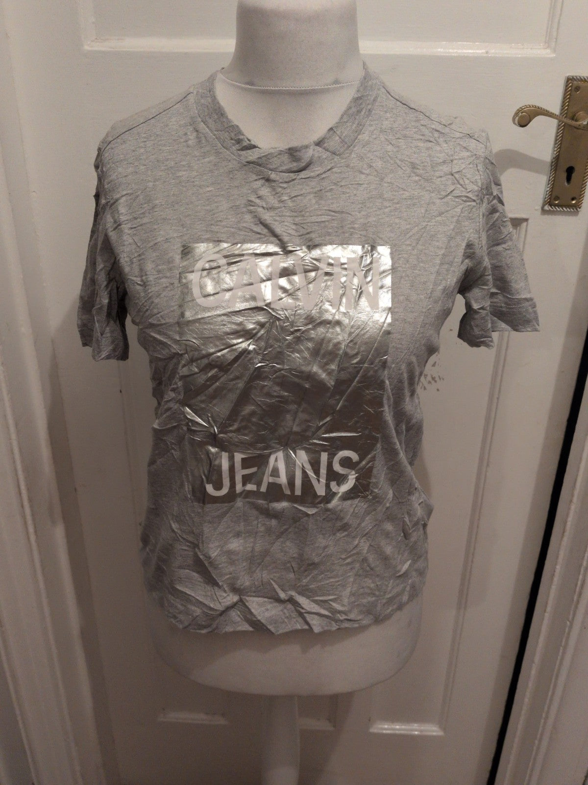 Calvin Klein Jeans Ladies T-shirt Large Grey And Silver