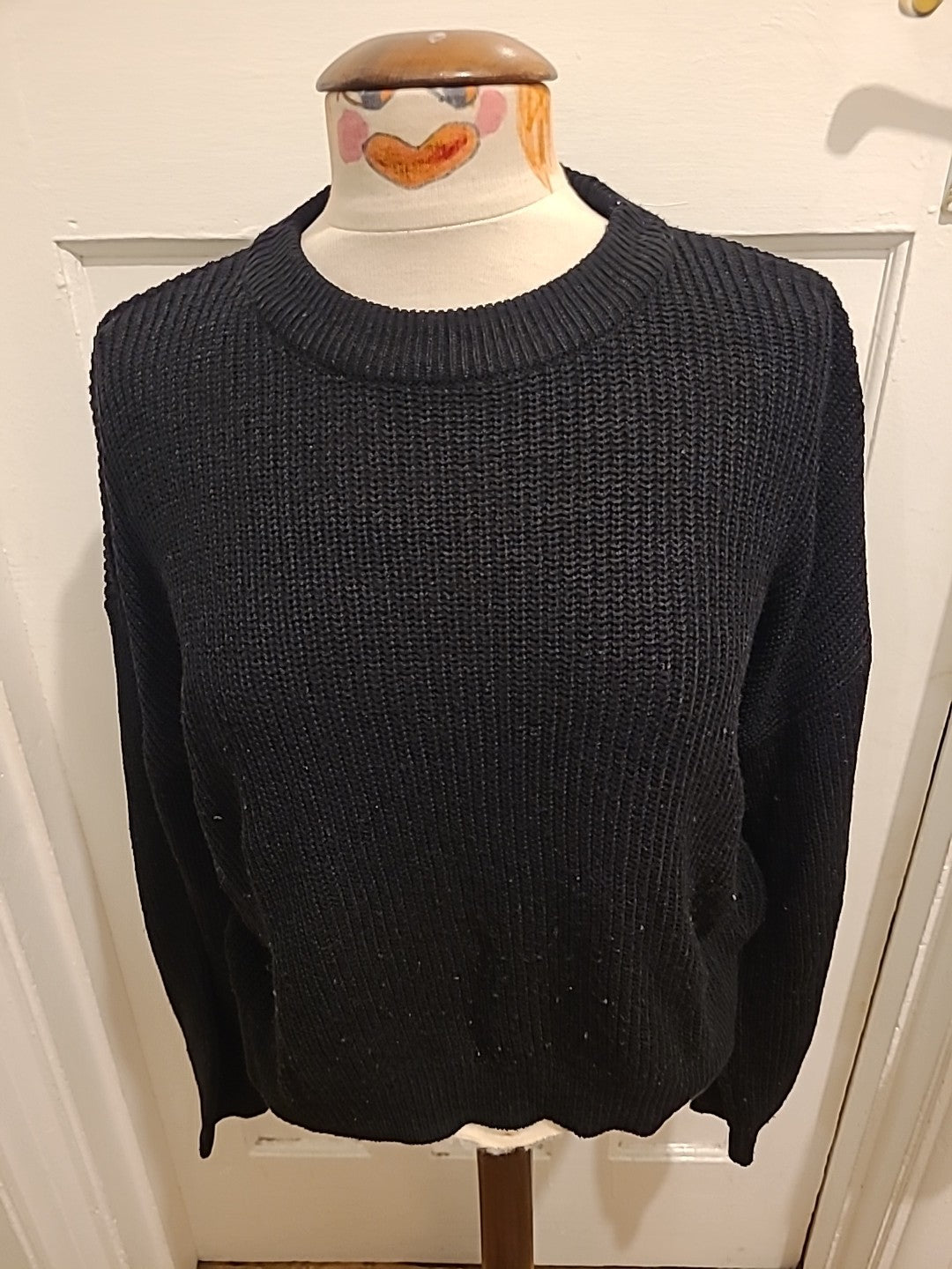 Ladies New Look Size Large Black Ribbed Pullover Jumper