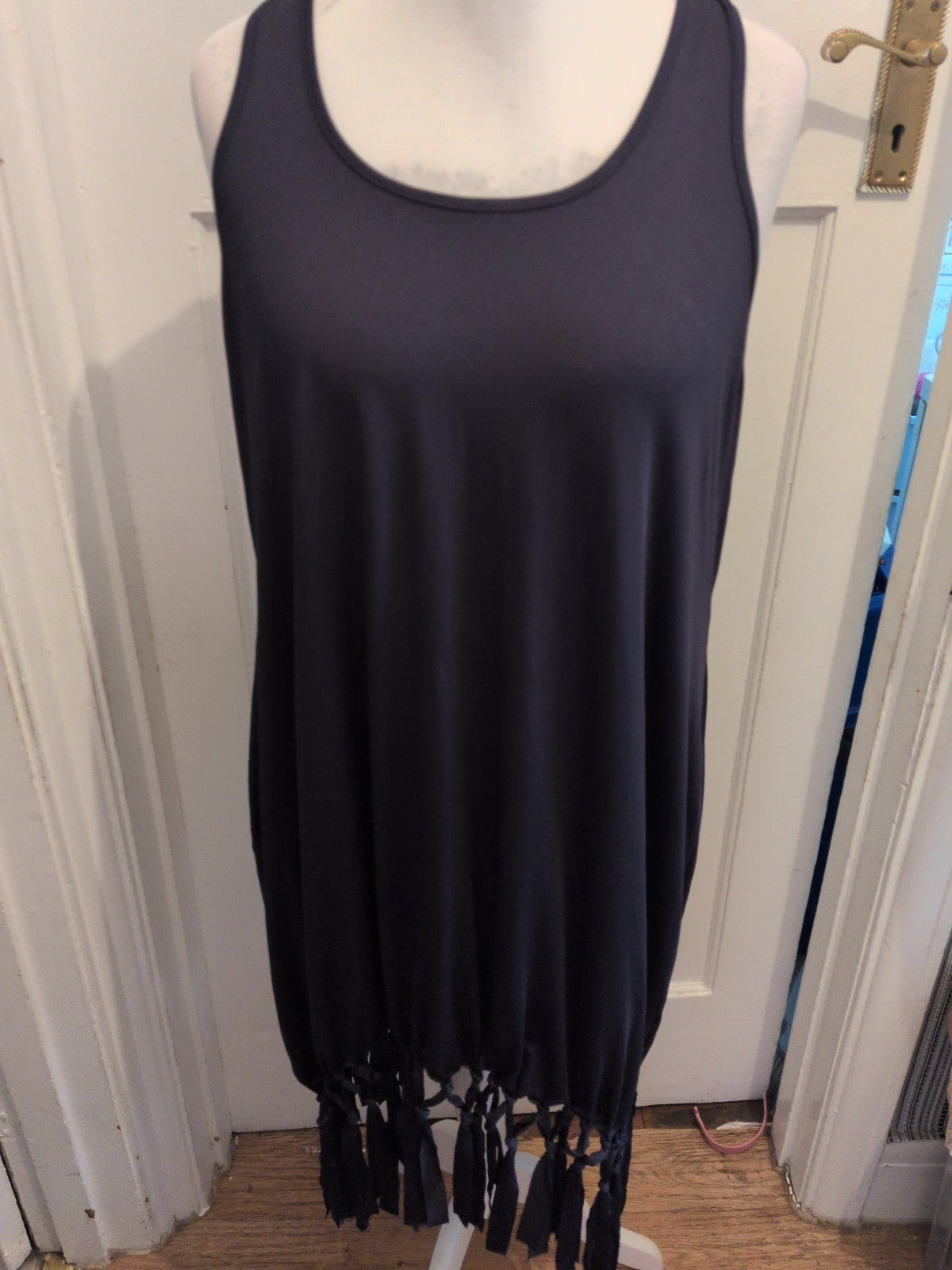 3XL Navy Sleeveless Tassel Hem Blouse Top