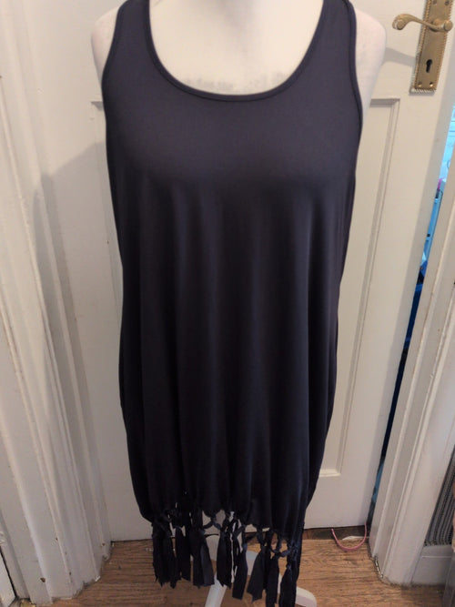 3XL Navy Sleeveless Tassel Hem Blouse Top
