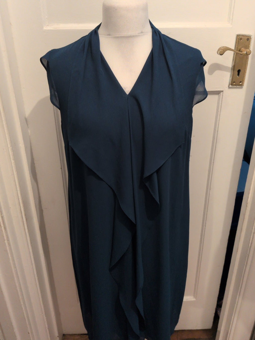 Bonmarche 14 Teal Sleeveless Middle Frill Dress Midi-Long