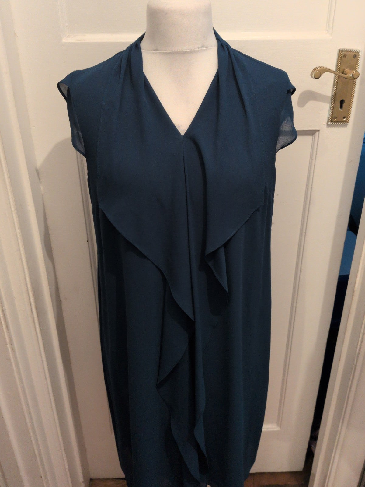 Bonmarche 14 Teal Sleeveless Middle Frill Dress Midi-Long