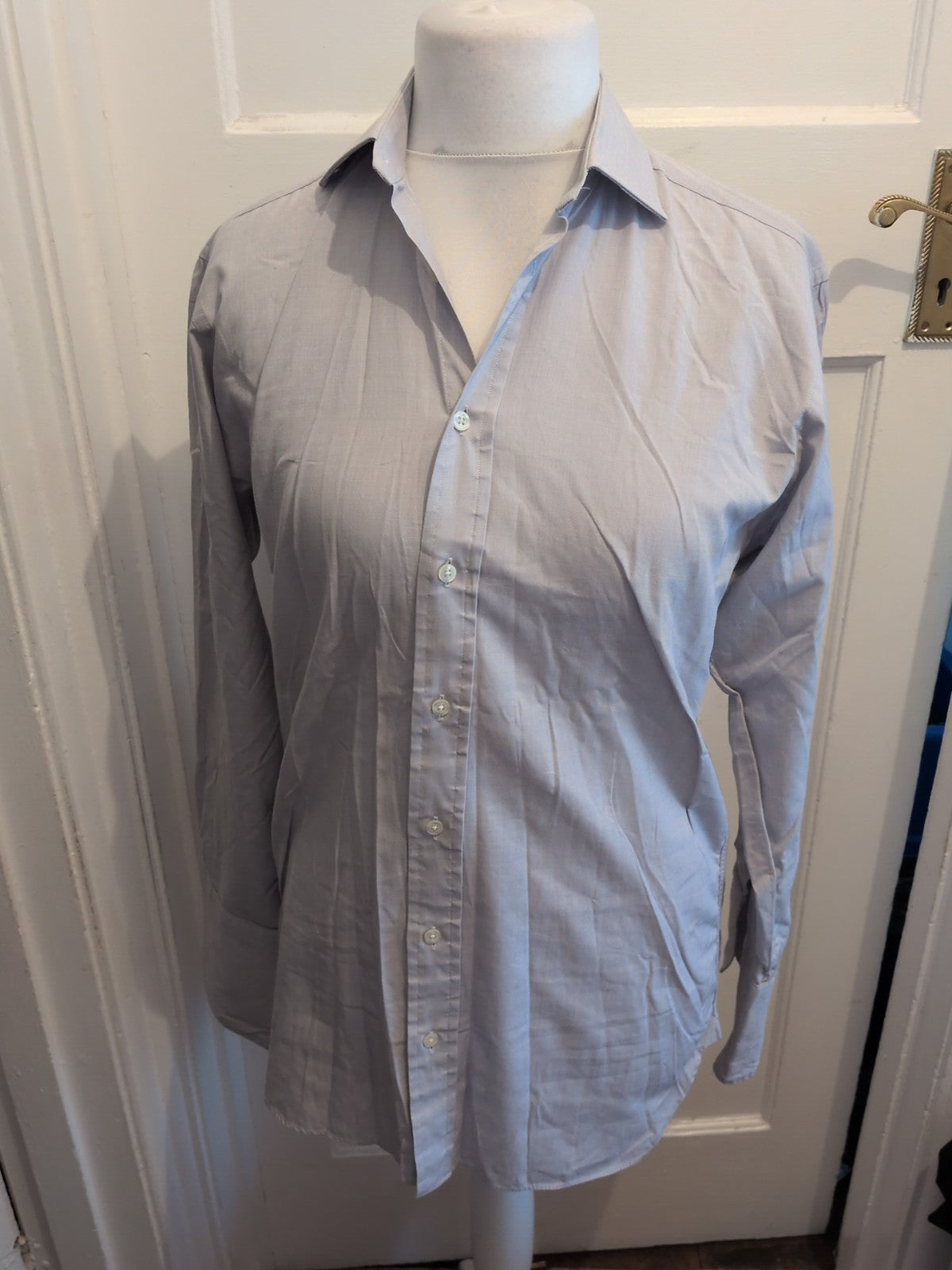 Marks And Spencer Sartorial 14.5 Pale Grey Stone Long Sleeve Shirt Two Fold Yarn