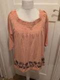 Ladies Papaya Size 18 Pink With Floral Embroidery Hem Short Sleeve Blouse
