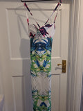 Ladies Bebo Size 10 White Purple Floral Padded Bust Spaghetti Strap Dress