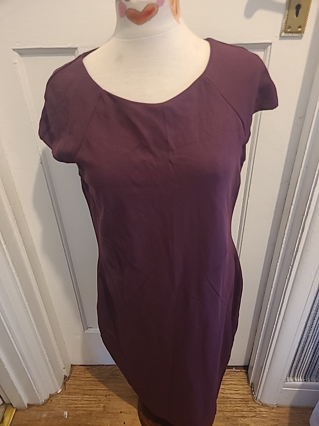Ladies Marks And Spencer Size 16 Burgundy Cap Sleeved Dress