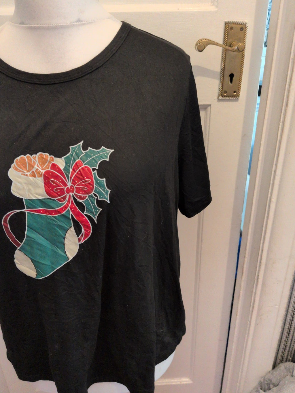 XL Black Christmas Stocking Short Sleeve T-shirt