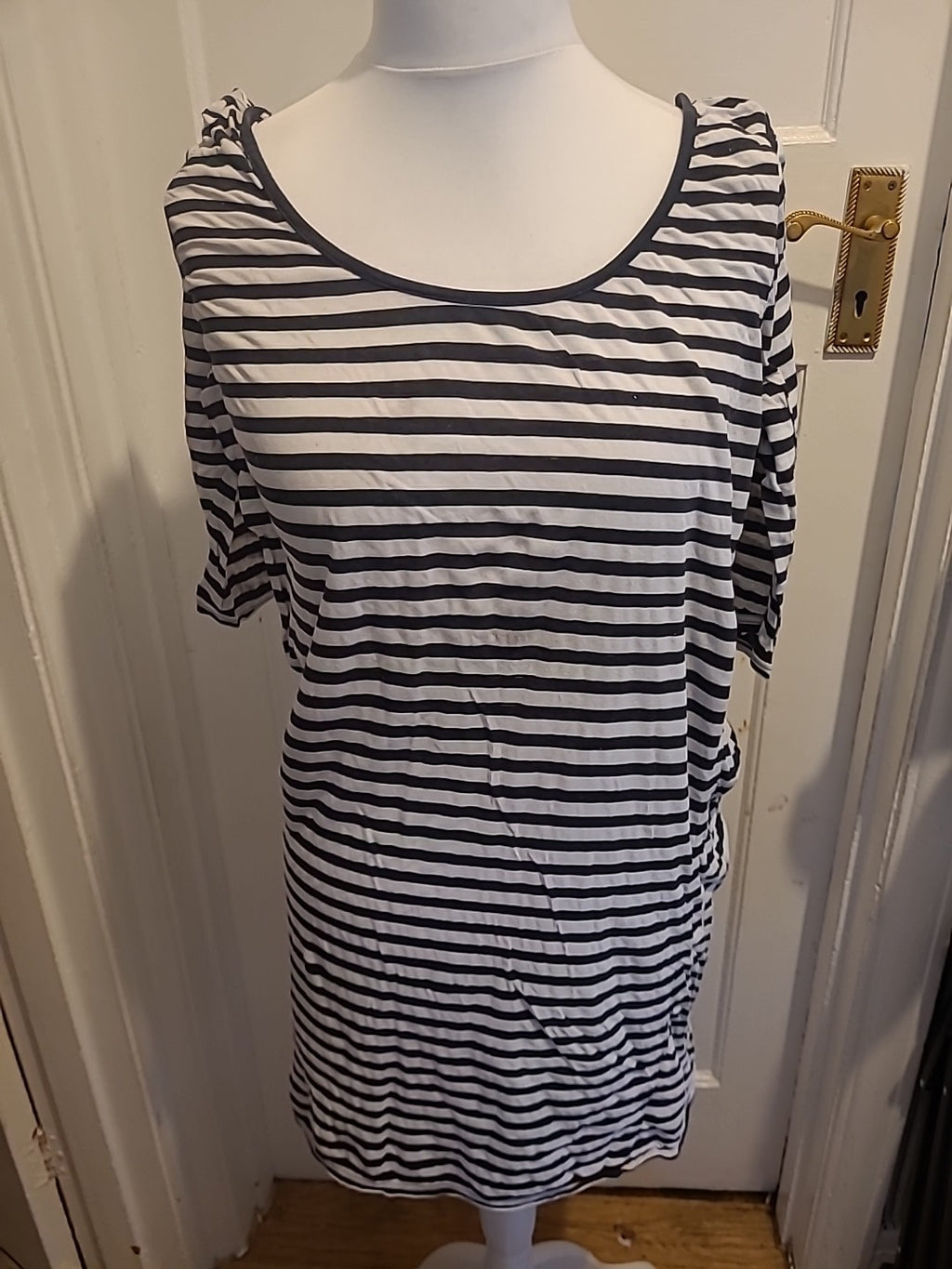 Ladies Next Size S/M Black/White Striped Wide Neck Half Sleeved Dress