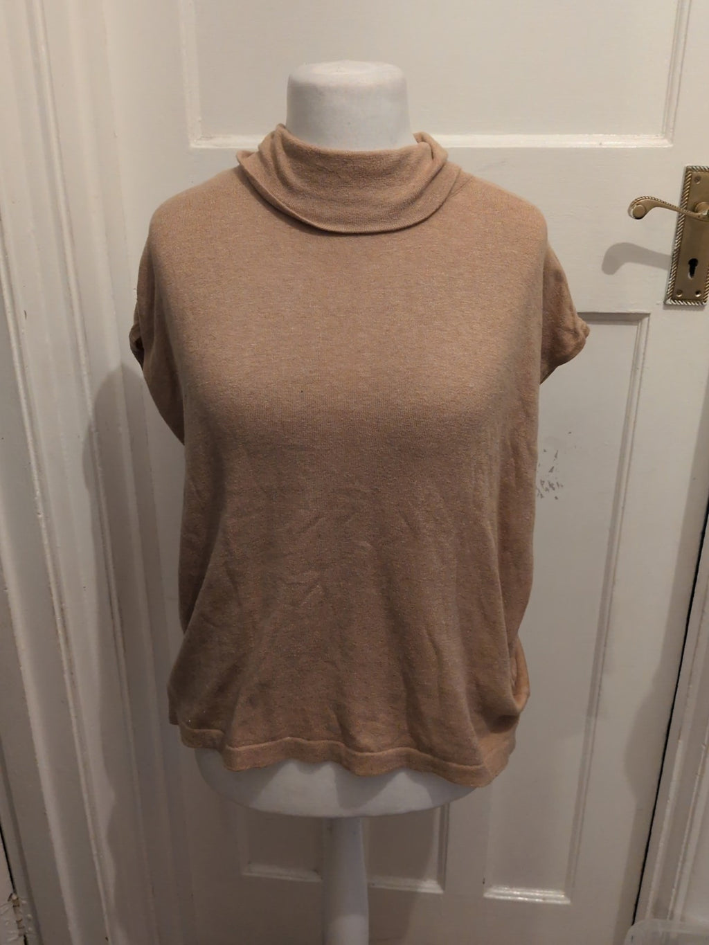 Marks And Spencer Medium Camel Roll Neck Sleeveless Jumper